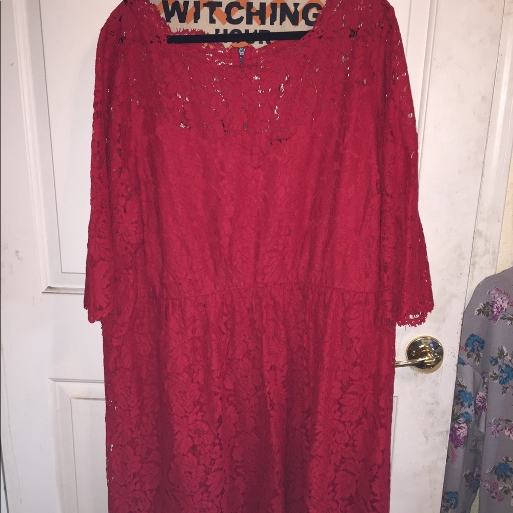 Red Lace Knee Length Dress Lane Bryant Size 28